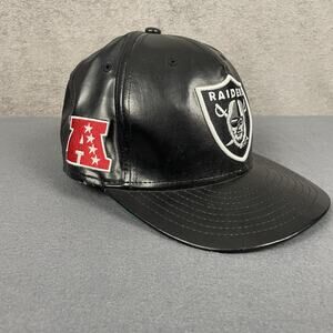 LA Raiders Hat Cap Snap Back Mens Large NFL Football PU Leather New Era